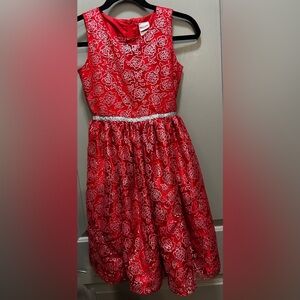 Nannette Kids Size 12 Red Dress with Silver Glitter Roses EUC